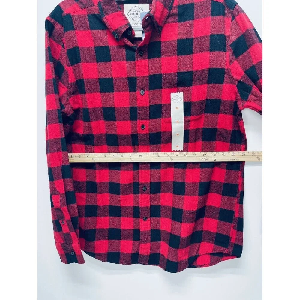 Christmas St. John's Bay Men's Red Black Long Sleeve Flannel Shirt Size M New